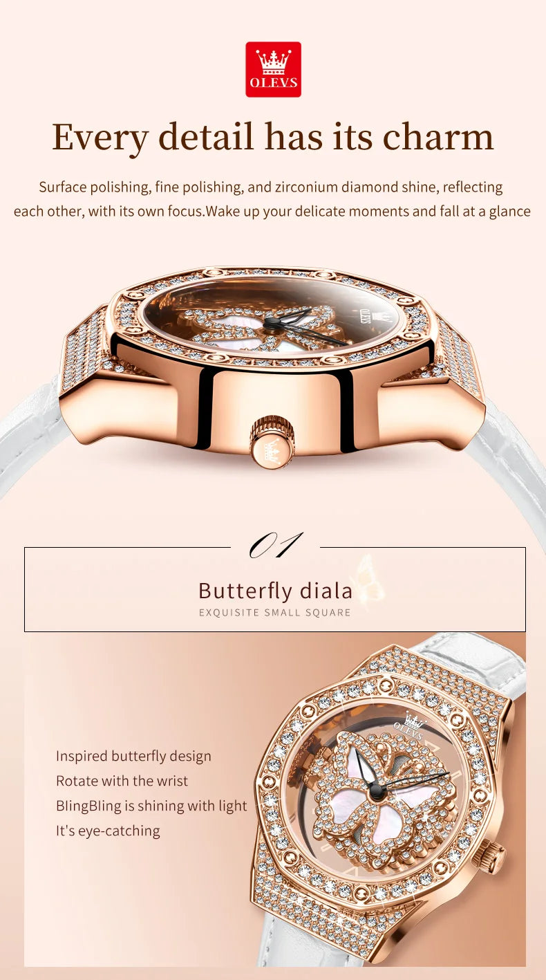 OLEVS 9996 Watch Elegant  Luxury Woman Skeleton Quartz Watch Scale Waterproof Luminous Diamond Dial Ladies Watch Gifts Original