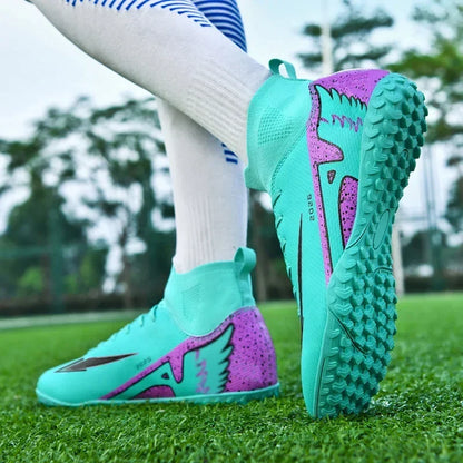 Nouvelles chaussures de football pour hommes, chaussures de sport d'extérieur, ultra-légères, de haute qualité, à cheville haute, chaussures de football en salle antidérapantes, futsal antidérapant.