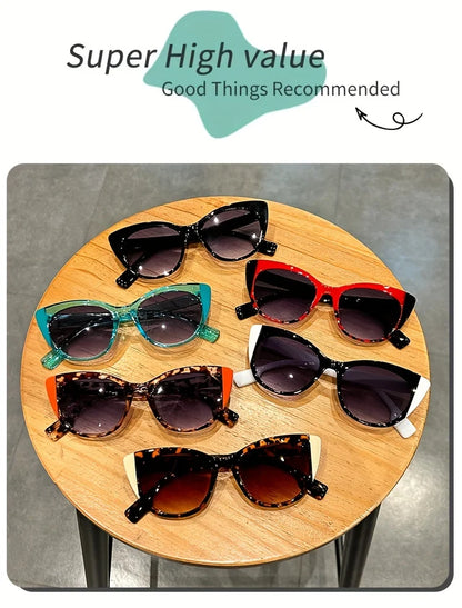 New Glossy Red Black Color-Block Gradient Cat-Eye Sunglasses Chic Women's Glasses with Anti-Glare Lenses for Fashionable Travel