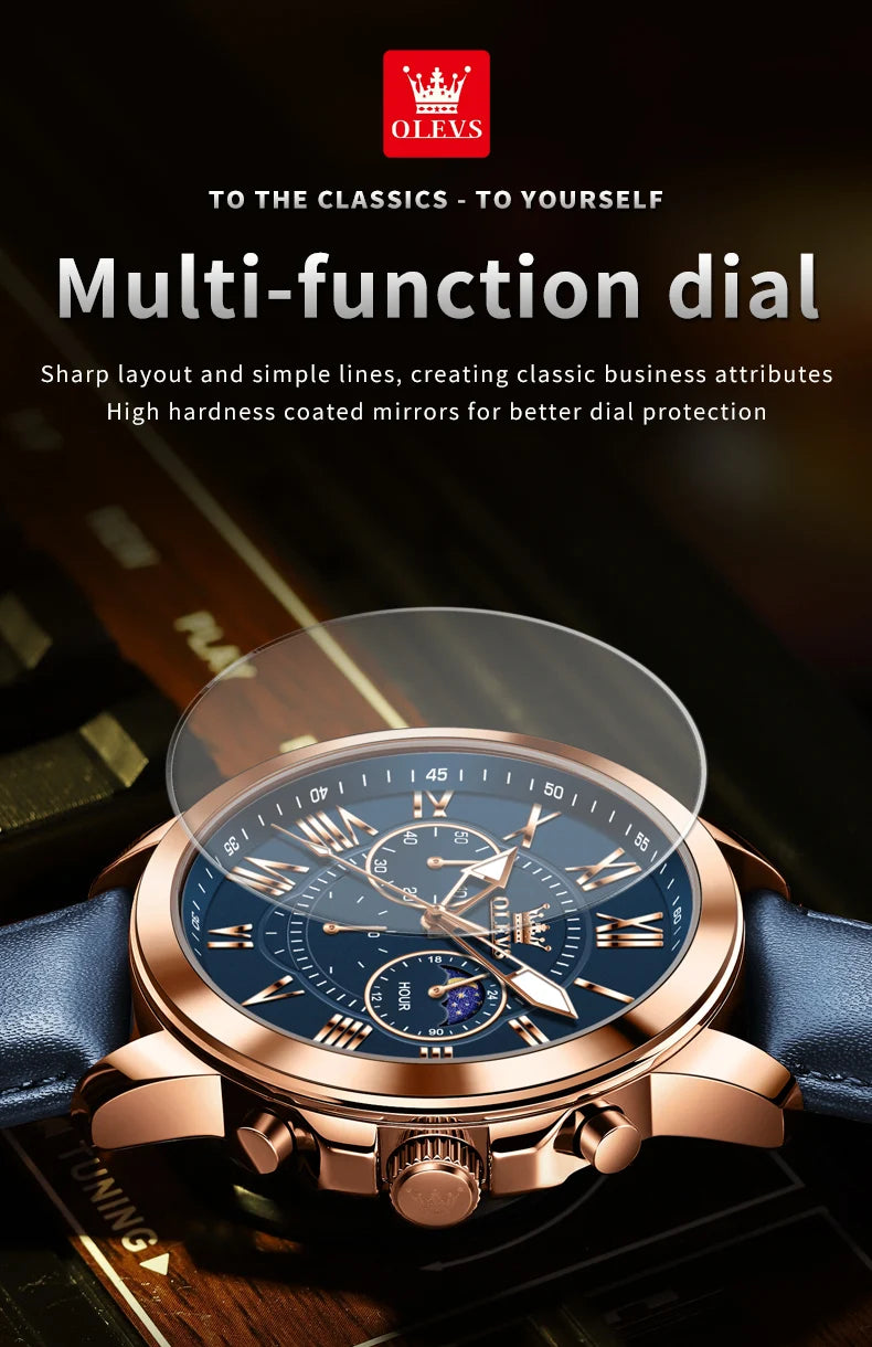 OLEVS 3632 Men Watch Elegant Luxury Sport Quartz Watch Scale Waterproof Luminous Automatic Date Moon Belt Watch Gifts Original