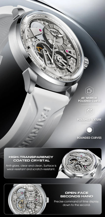 MARK FAIRWHALE Men’s Luxury Automatic Mechanical Watch  46mm Stainless Steel Business Wristwatch
