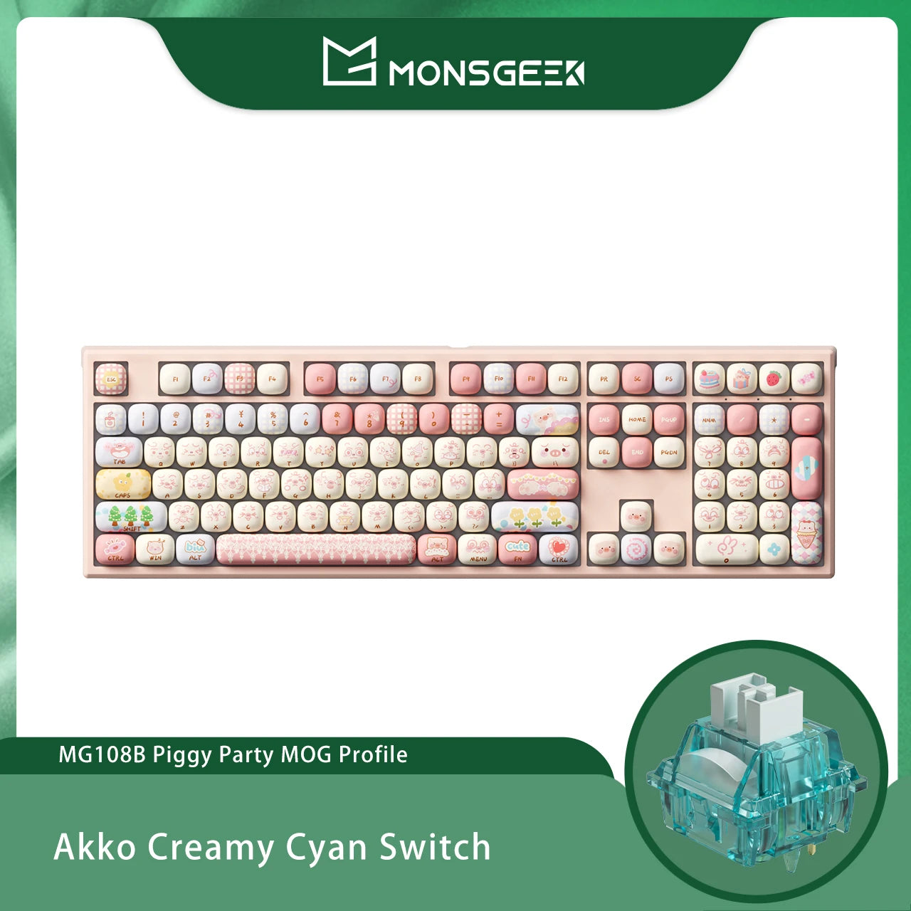 Akko MonsGeek MG108B Bun Wonderland Wireless Mechanical Keyboard MOG Profile RGB 108 Keys Full Size Hot Swap USB / 2.4G / BT 5.0