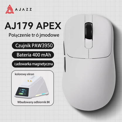 AJAZZ AJ179 APEX Gaming Mouse with Color Screen Dock, Magnetic Charging, 8000Hz High-Frequency, Tri-Mode (PAW3950) Right-Handed