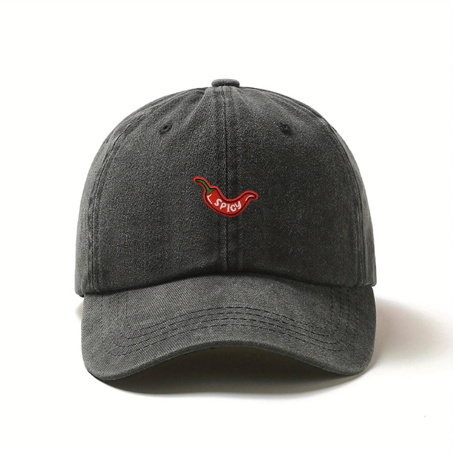 1pc Retro Washed Baseball Caps for Women,with Chili Pepper Embroidery,Adjustable Snapback,Lightweight Breathable for Daily Wear