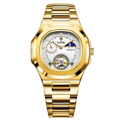 LIGE Watch For Man Luxury Business Waterproof Luminous Mechanical Watches Fashion Moon Phase Automatic Movement Men's Watches