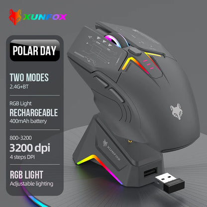 XUNSVFOX H2 trådløs Bluetooth-mus med dual-mode, RGB-lyseffekt, til laptop, gaming og kontor, med magnetisk opladning