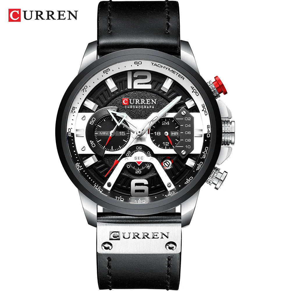 Relógio para homem CURREN 8329 – Estilo desportivo descontraído, design militar, bracelete em pele, cronógrafo na moda, relógio de luxo de grande marca