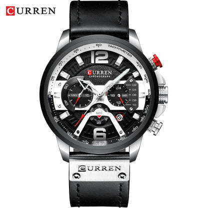 Relógio para homem CURREN 8329 – Estilo desportivo descontraído, design militar, bracelete em pele, cronógrafo na moda, relógio de luxo de grande marca