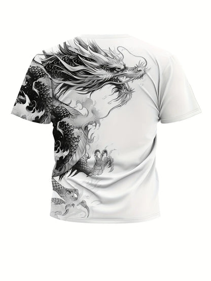 Heren-T-shirt met drakenprint, casual, ademende stof, T-shirt met opdruk, streetstyle, outdoormode, shirt met korte mouwen, heren-T-shirts