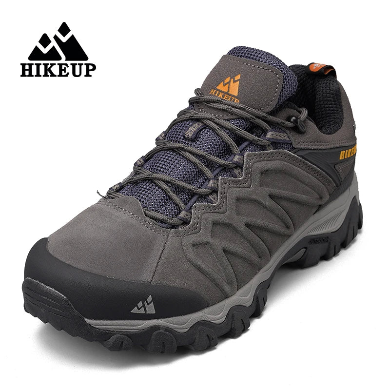 HIKEUP High Quality Leather Hiking Shoes Durable Outdoor Sport Men Trekking Leather Shoes Lace-Up Climbing Hunting Sneakers