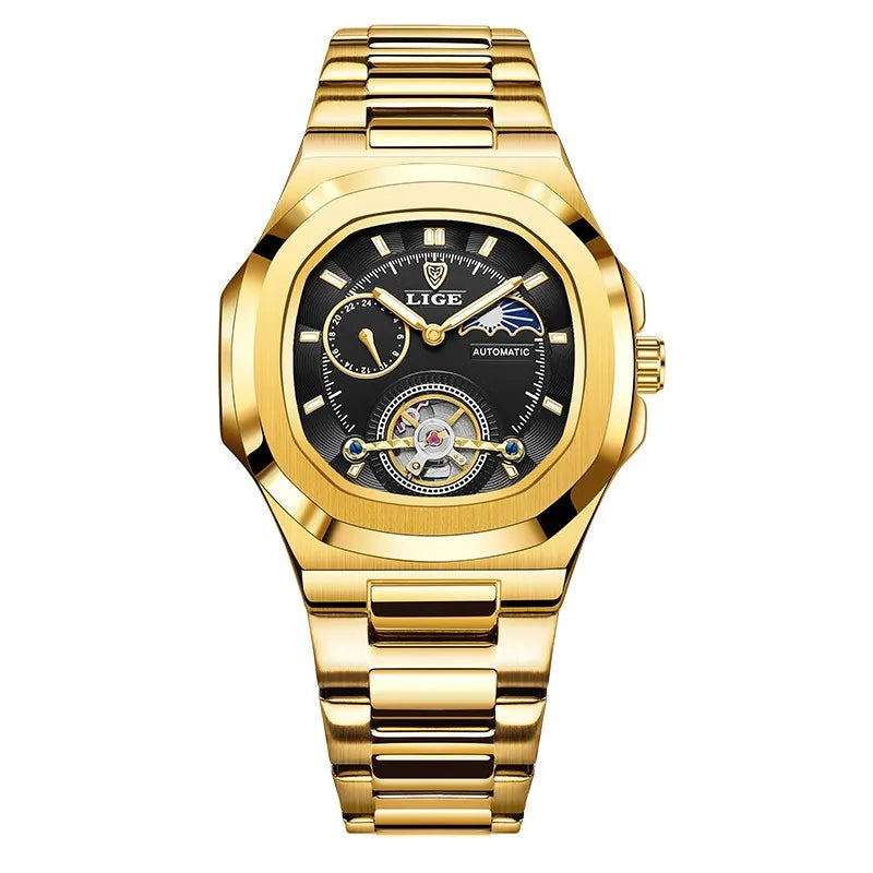 LIGE Watch For Man Luxury Business Waterproof Luminous Mechanical Watches Fashion Moon Phase Automatic Movement Men's Watches