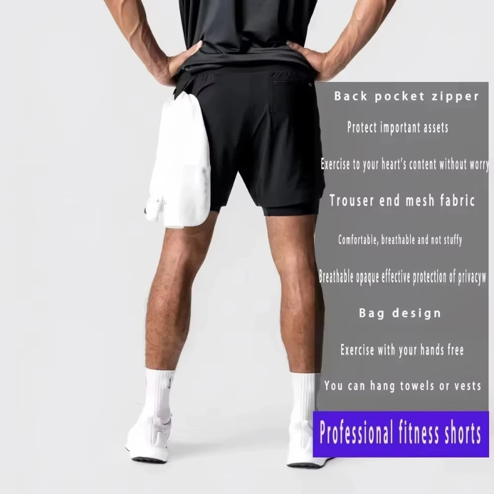 Dragon Ball Men's Shorts Double Layer 2-in-1 Pants Broly Japanese Anime Summer and Autumn Fake Two-piece Fitness Gym Sweatpants