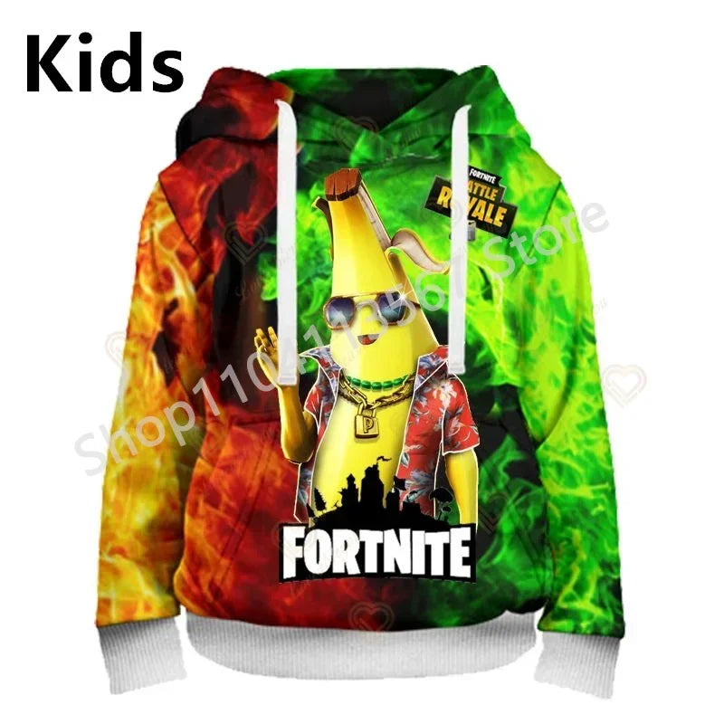 Llama Battle Royale Fortnite Hoodies, 3D Printed Sweatshirts for Men, Women, and Children, Boys and Girls Streetwear Pullover, Green Tops
