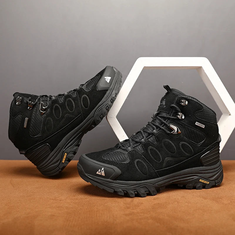 HIKEUP-Bottes de randonnée en daim pour hommes, chaussures de plein air à lacets, bottes de sport chaudes, chaussures de trekking décontractées, non ald, haut, hiver