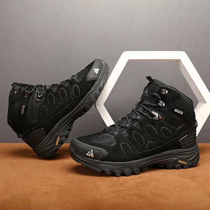 HIKEUP-Bottes de randonnée en daim pour hommes, chaussures de plein air à lacets, bottes de sport chaudes, chaussures de trekking décontractées, non ald, haut, hiver