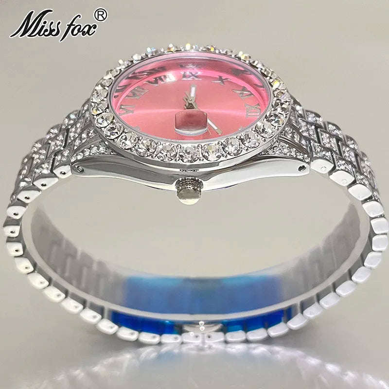 Luxury Jewelry Watch For Women Hip Hop Brand MISSFOX Fashion Waterproof Iced Diamond Quartz WristWatch Ladies Gift Hot Sale