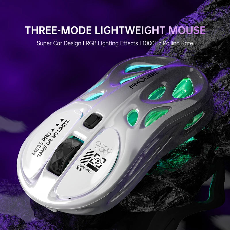 Bezprzewodowa mysz gamingowa 2.4G Tri-Mode RGB, lekka konstrukcja hollow z podświetleniem Chroma, przewodowa/Bluetooth, kontroler myszy e-sportowej