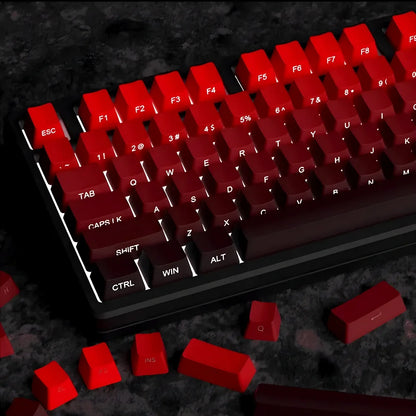 Novas Keycaps para Teclado Mecânico Gaming 60/64/84/98/108 com Switch MX, 135 Teclas OEM PBT, Gravação Lateral, Gradiente Vermelho e Preto