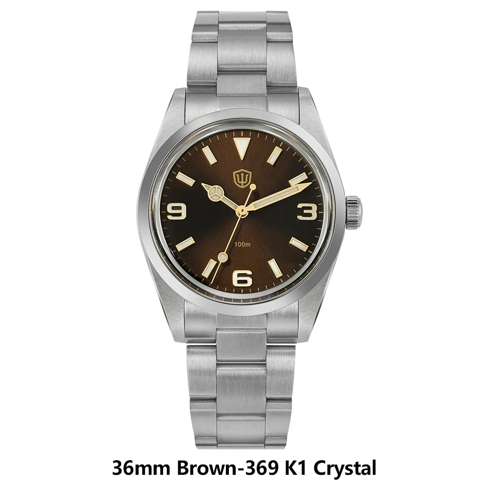Watchdives WD1016 V3 Quartz Watch 37mm Stainless Steel Case Sapphire Vintage Watch  VH31 Sweep Movemet 100m Waterproof Men Watch