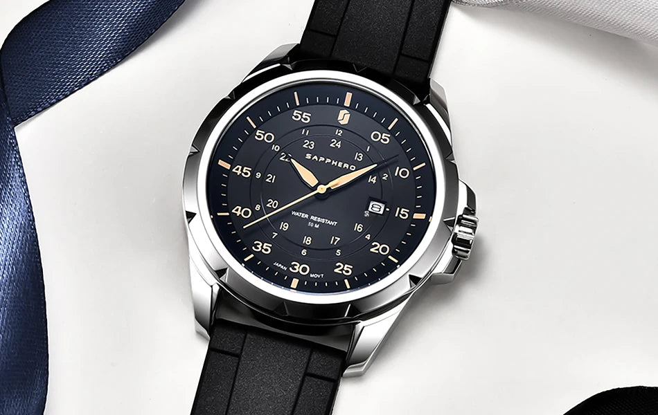 Montre pour homme SAPPHERO – Montre à quartz de luxe, étanche jusqu'à 50 m, équipée d'un mécanisme importé et d'un boîtier en acier inoxydable – Une idée cadeau idéale pour homme.