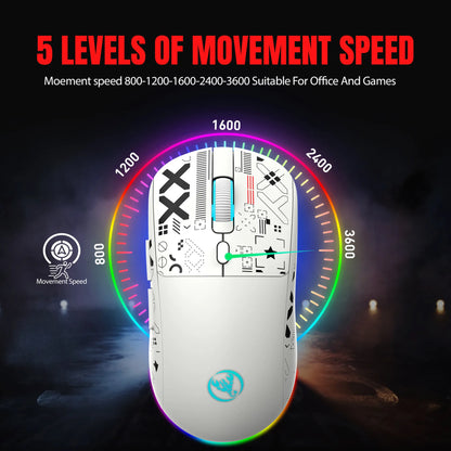 3 tilstande Bluetooth-gamingmus, genopladelig 2.4G USB trådløs mus med RGB-baggrundsbelysning til iPad, tablet, laptop og computer