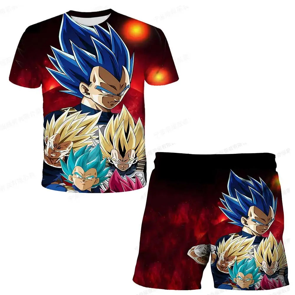 Japanese cartoon Dragon Ball Z T-shirt children's top T-shirt shorts two-piece set for summer boys T-shirt+shorts beach pants