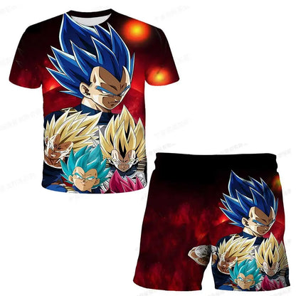 Japanese cartoon Dragon Ball Z T-shirt children's top T-shirt shorts two-piece set for summer boys T-shirt+shorts beach pants