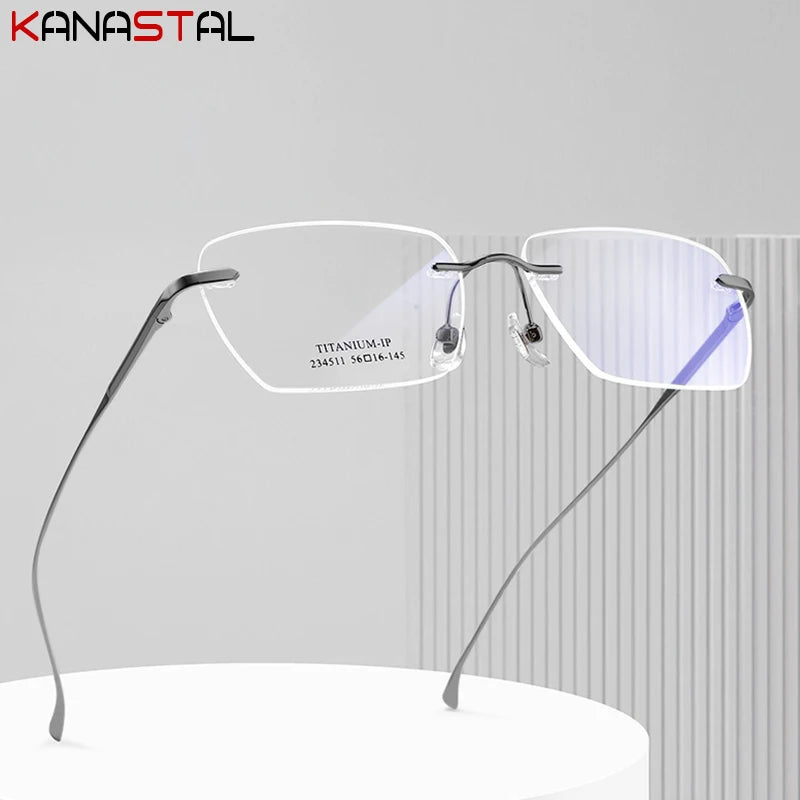 Men Pure Titanium Eyeglasses Frame Women Ultralight Rimless Glasses Blue Light Blocking Lens Prescription Myopia Reading Eyewear