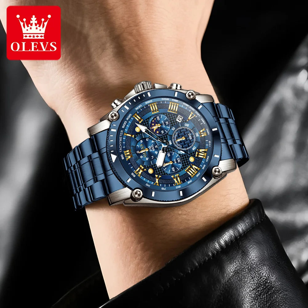 OLEVS 2025 New Men Watch Top Brand Luxury Watch Men Stainless Steel Waterproof Sport Quartz Chronograph Wrist Watch Man Relogio