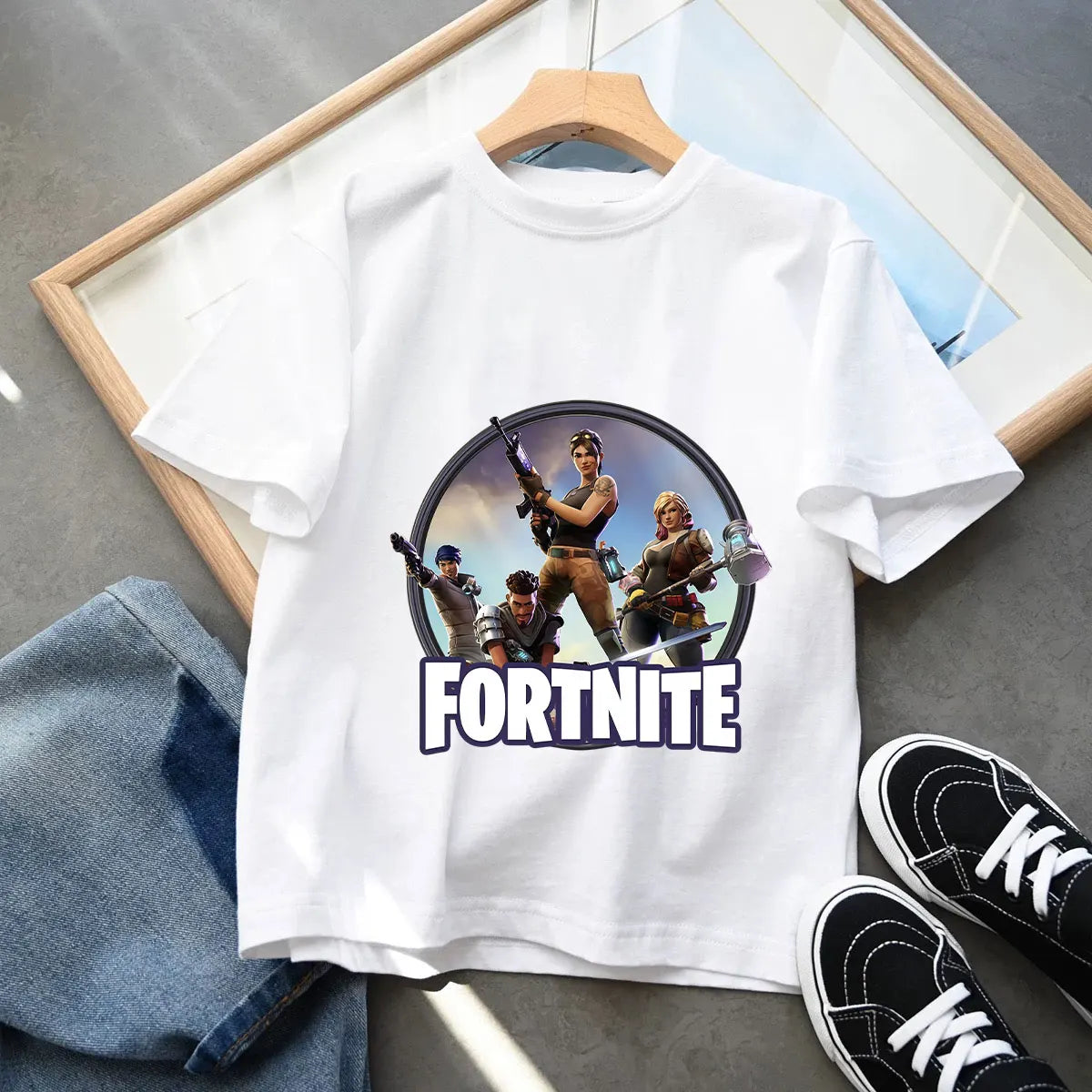 T-shirts Infantis Fortnite Novidade de Verão, T-shirt com Figura de Desenho Animado, Estampado Gráfico, Casual e Desportivo, Manga Curta, Tops Desportivos para Criança, Roupa para Rapazes
