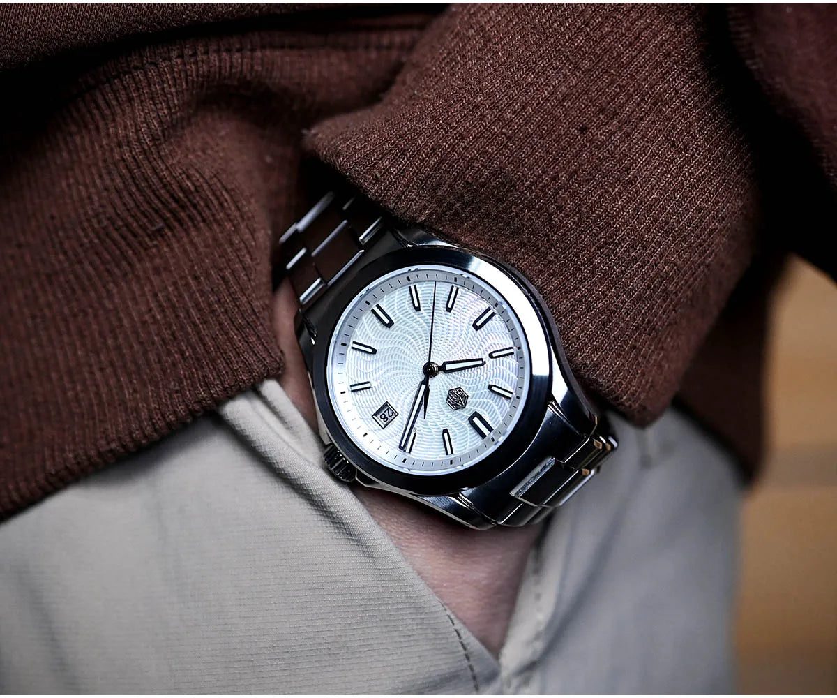 San Martin Official 39mm Guilloche MOP Dial Gada Watch Miyota 9015 Luxury Men's Automatic Mechanical Watches 10 ATM reloj SN0150