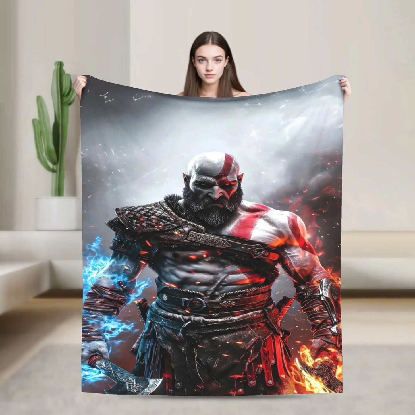 God of War Game Gamers Kratos Blanket  Soft Warm Funny Plush Throw Blanket For Home Decor Travel Flannel Bedspread Bed Cover