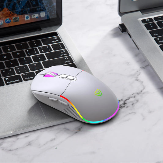 Trijų režimų pelė 2.4G belaidė / Bluetooth / laidinė, 6 lygių reguliuojamas DPI, 500mAh baterija, RGB apšvietimas, e-sporto žaidimų makrokomandos, biuro pelė