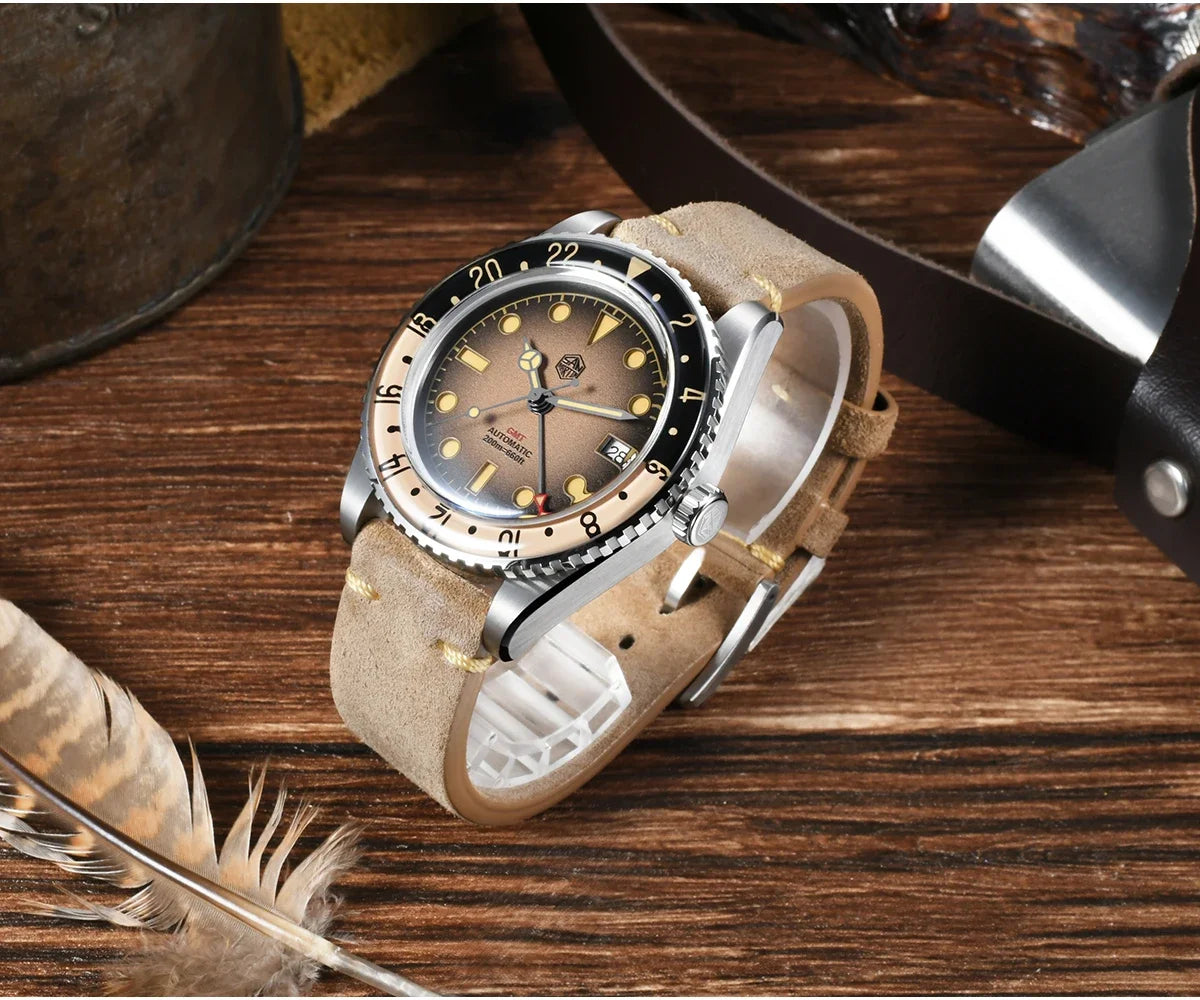 2025 New San Martin SN0134 Men Watch NH34 GMT Sandwich Dial 40mm Bidirectional Sapphire Bezel Luxury Sports Watch 20Bar Watches