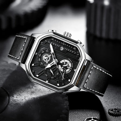 CRRJU Fashion Square Dial Leather Mens Watches Luxury Sport Waterproof Watch Man Chronograph Quartz WristWatches Homme+Box