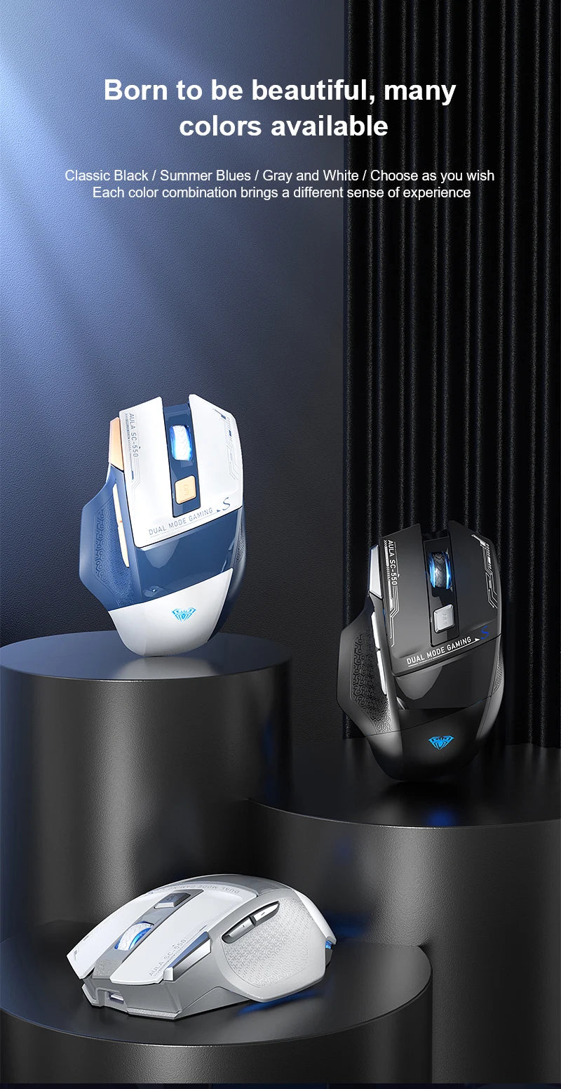 Mysz gamingowa AULA SC550 2.4G, bezprzewodowa mysz z makrami, podświetleniem RGB i ergonomiczną konstrukcją, mysz e-sportowa, akcesoria do PC