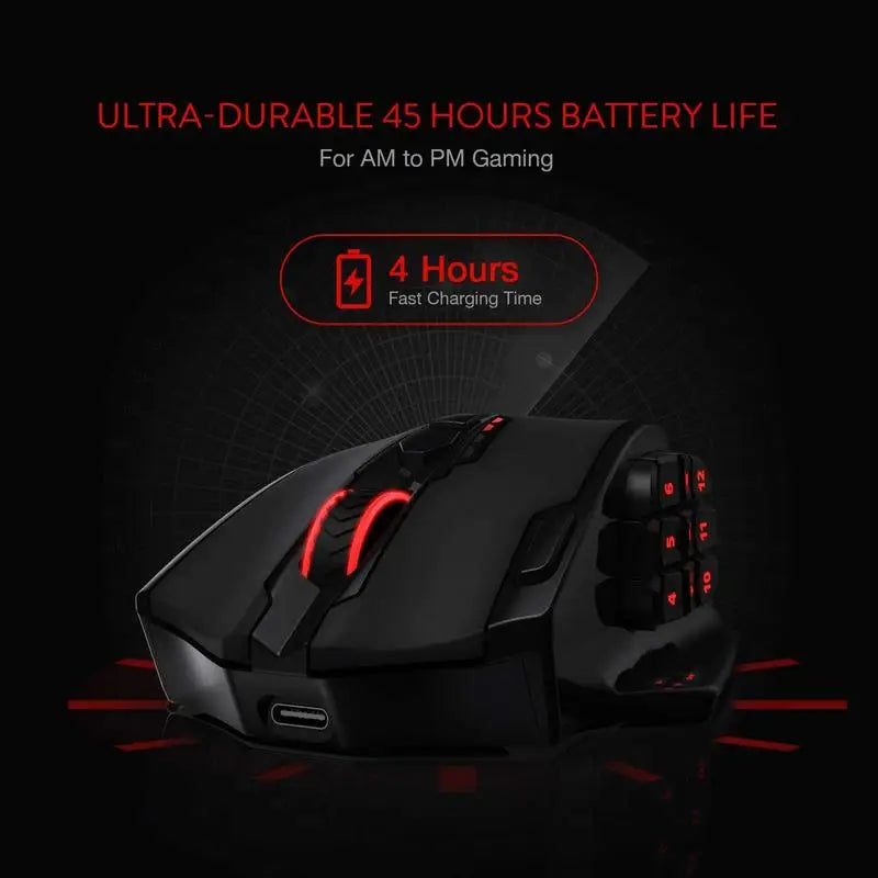 Redragon M913 gamer egér, 16000 DPI, vezetékes / 2.4Ghz vezeték nélküli, RGB optikai, 16 programozható gomb, fekete/fehér