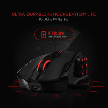 Redragon M913 gamer egér, 16000 DPI, vezetékes / 2.4Ghz vezeték nélküli, RGB optikai, 16 programozható gomb, fekete/fehér