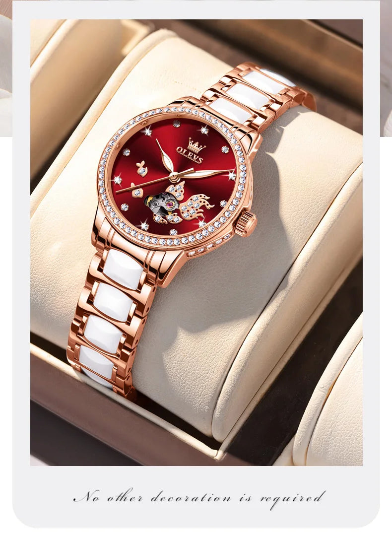 OLEVS Brand steel strip fully automatic mechanical watch for women 7001