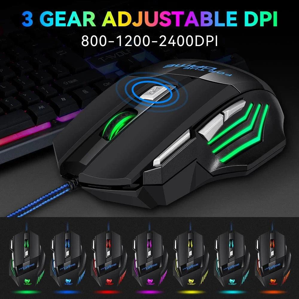 KEBIDUMEI trådbunden gamingmus med 7 knappar, RGB-bakgrundsbelysning, ergonomisk USB-mus, 2400 DPI, 3 DPI-nivåer, för PC, laptop, Windows och Mac OS