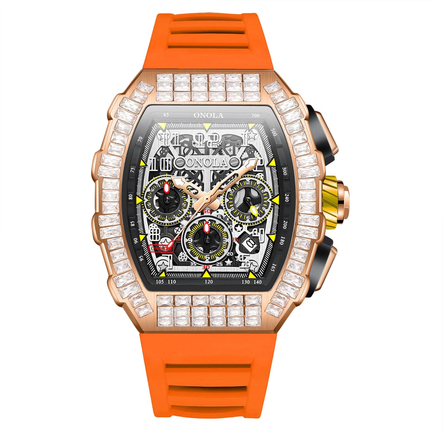 Hot Selling Fashion Fully Automatic Mechanical Watches Men ONOLA Unique Design with Diamond Inlaid Waterproof Tape Men's Watch