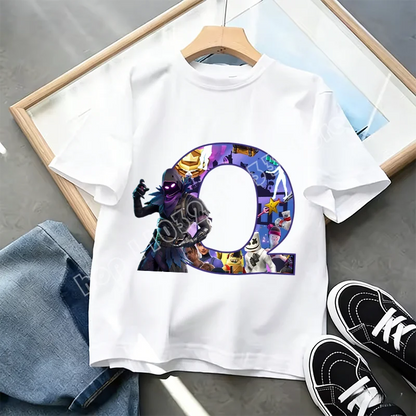 Tricou Fortnite cu imprimeu alfabet A-Z, de vară, pentru copii, alb, îmbrăcăminte cu joc cartoon popular, tricou fashion casual cu mânecă scurtă, cadou