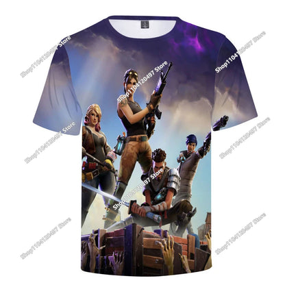 Zomer T-shirt voor kinderen, Battle Royale Fortnite Heldenoverwinning 3D, voor jongens en meisjes, babykleding