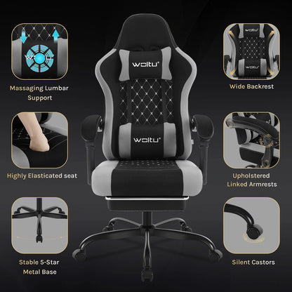WOLTU sukamoji kompiuterio kėdė su masažo funkcija, ergonominė biuro kėdė su pagalvėle ir pakoju, reguliuojamo aukščio gaming kėdė