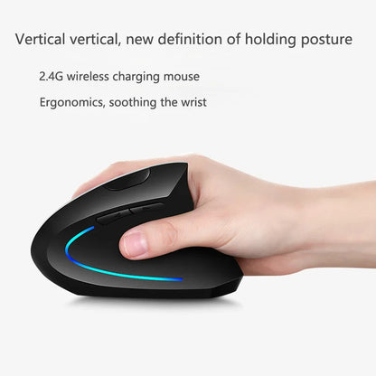 NY trådløs vertikal mus 2.4GHz med justerbar DPI, optisk håndledsvenlig gamingmus med bagbelysning til laptop, tablet, Mac og iPad