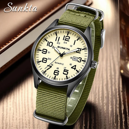 2026 SUNKTA Top Luxury Mens Watch Fashion Casual Quartz Wristwatches Luminous 30M Waterproof Nylon LIGE Watches Men Gifts Reloj