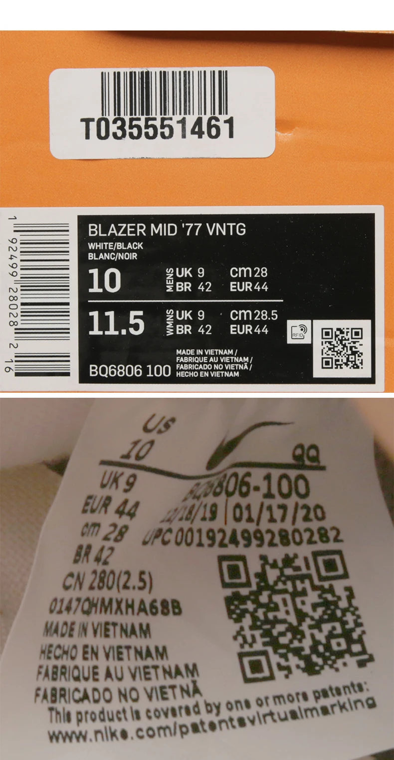 Nike Official Authentic BLAZER MID '77 Men's and Women's Casual Comfortable Sneakers BQ6806-100