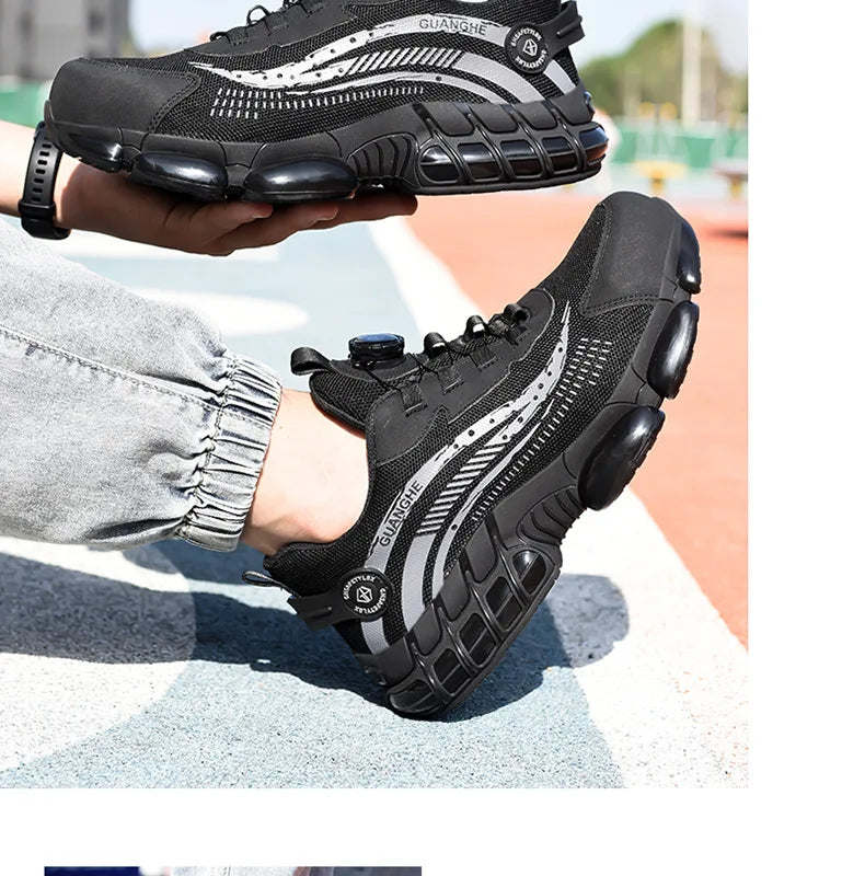 Chaussures de sécurité pour hommes et femmes, chaussures de travail à bout en acier, légères, bouton rotatif, baskets de protection Anti-écrasement, bottes de sécurité pour le travail