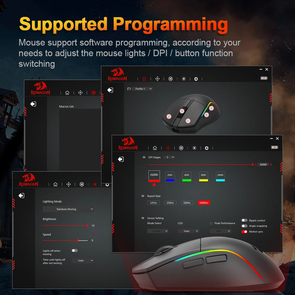 REDRAGON DEICIDE M816 PRO RGB USB Support Bluetooth 2.4G Wireless Gaming Mouse 26000 DPI 6 buttons for gamer Wired Mice Computer