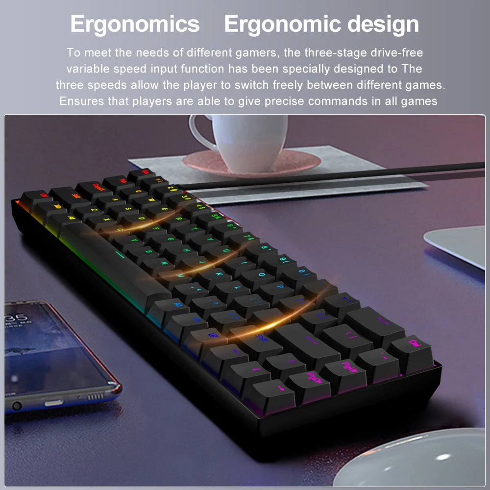 E-YOOSO Z686 RGB USB 60% Mini Slim Mechanical Gaming Wired Keyboard Red Switch 68 Keys Russian Brazilian Portuguese for Compute